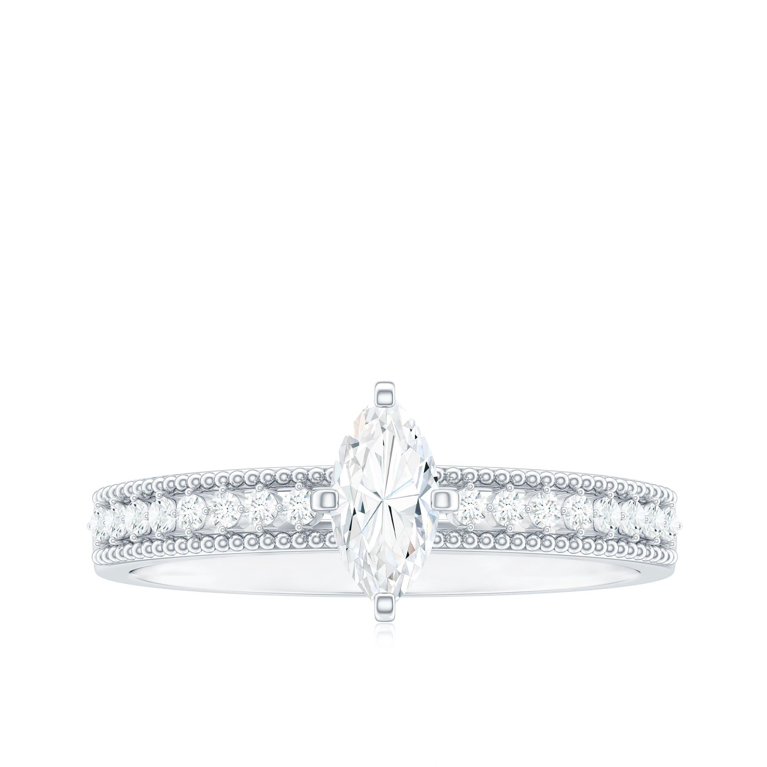 Naomi Watts Inspired Moissanite Solitaire Engagement Ring with Beaded Details Moissanite - ( D-VS1 ) - Color and Clarity - Rosec Jewels