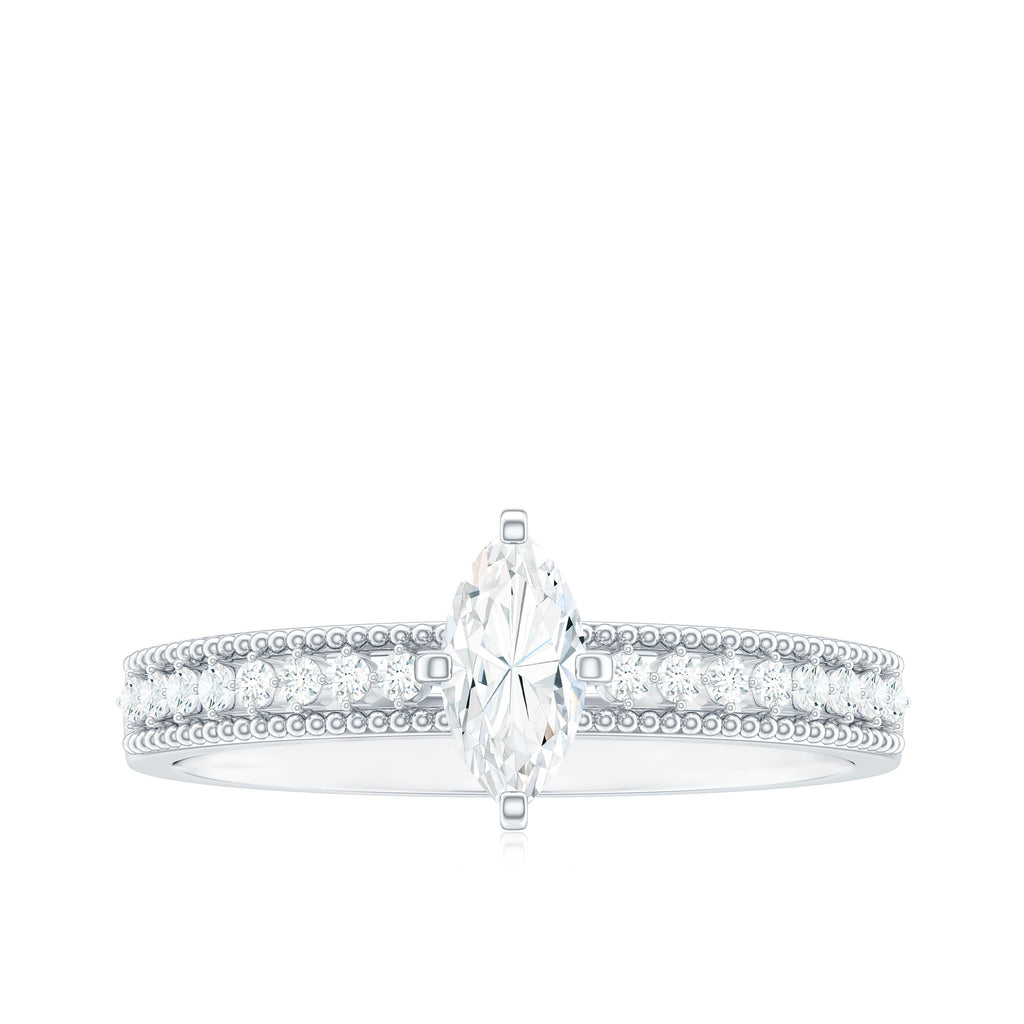 Naomi Watts Inspired Moissanite Solitaire Engagement Ring with Beaded Details Moissanite - ( D-VS1 ) - Color and Clarity - Rosec Jewels