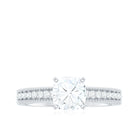 Cushion Cut Moissanite Solitaire Engagement Ring with Gold Beaded Moissanite - ( D-VS1 ) - Color and Clarity - Rosec Jewels