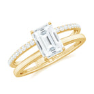 Emerald Cut Solitaire Moissanite Double Band Engagement Ring Moissanite - ( D-VS1 ) - Color and Clarity - Rosec Jewels