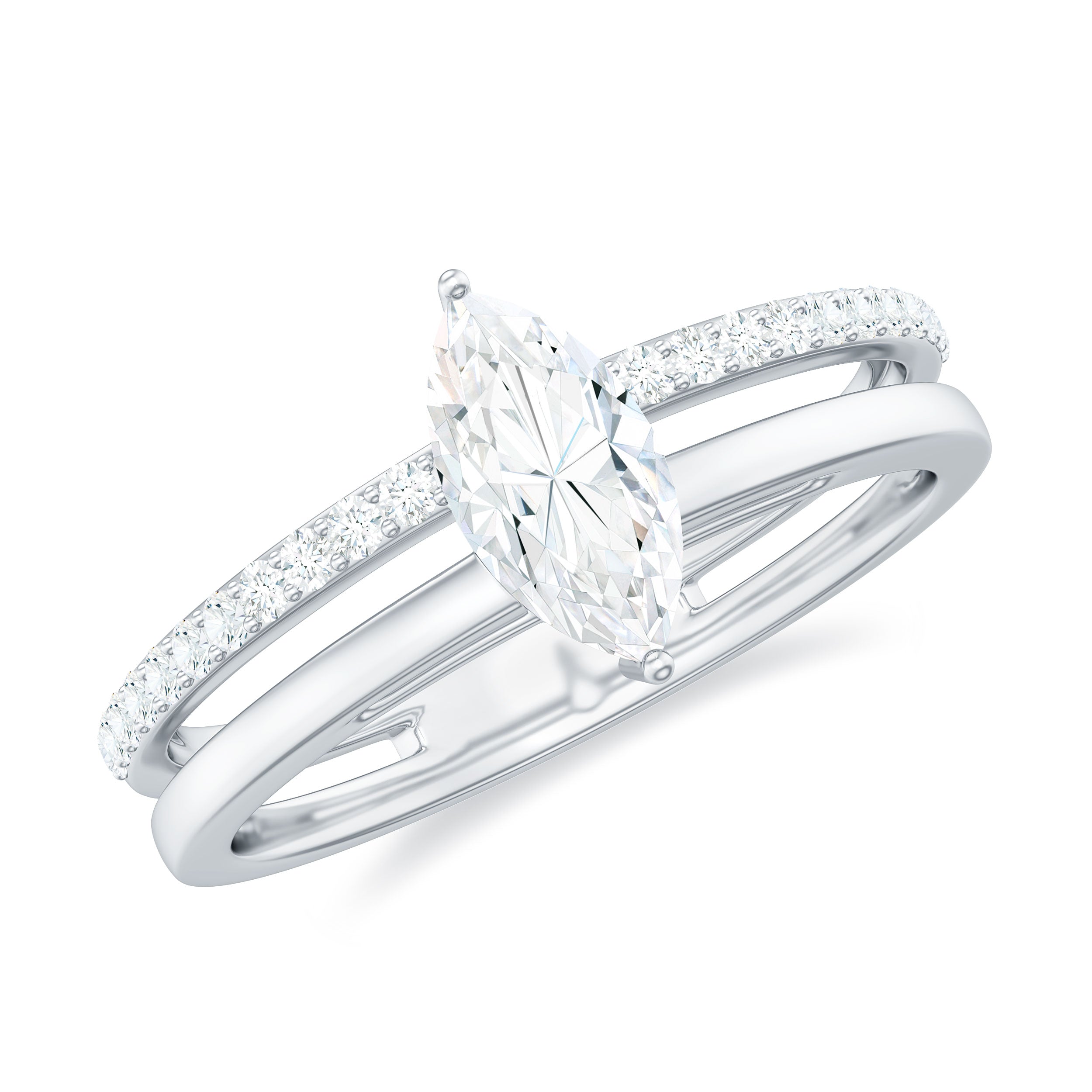 Certified Marquise Cut Moissanite Solitaire Double Band Ring Moissanite - ( D-VS1 ) - Color and Clarity - Rosec Jewels