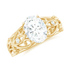 Oval Cut Moissanite Solitaire Antique Style Ring in Gold Moissanite - ( D-VS1 ) - Color and Clarity - Rosec Jewels