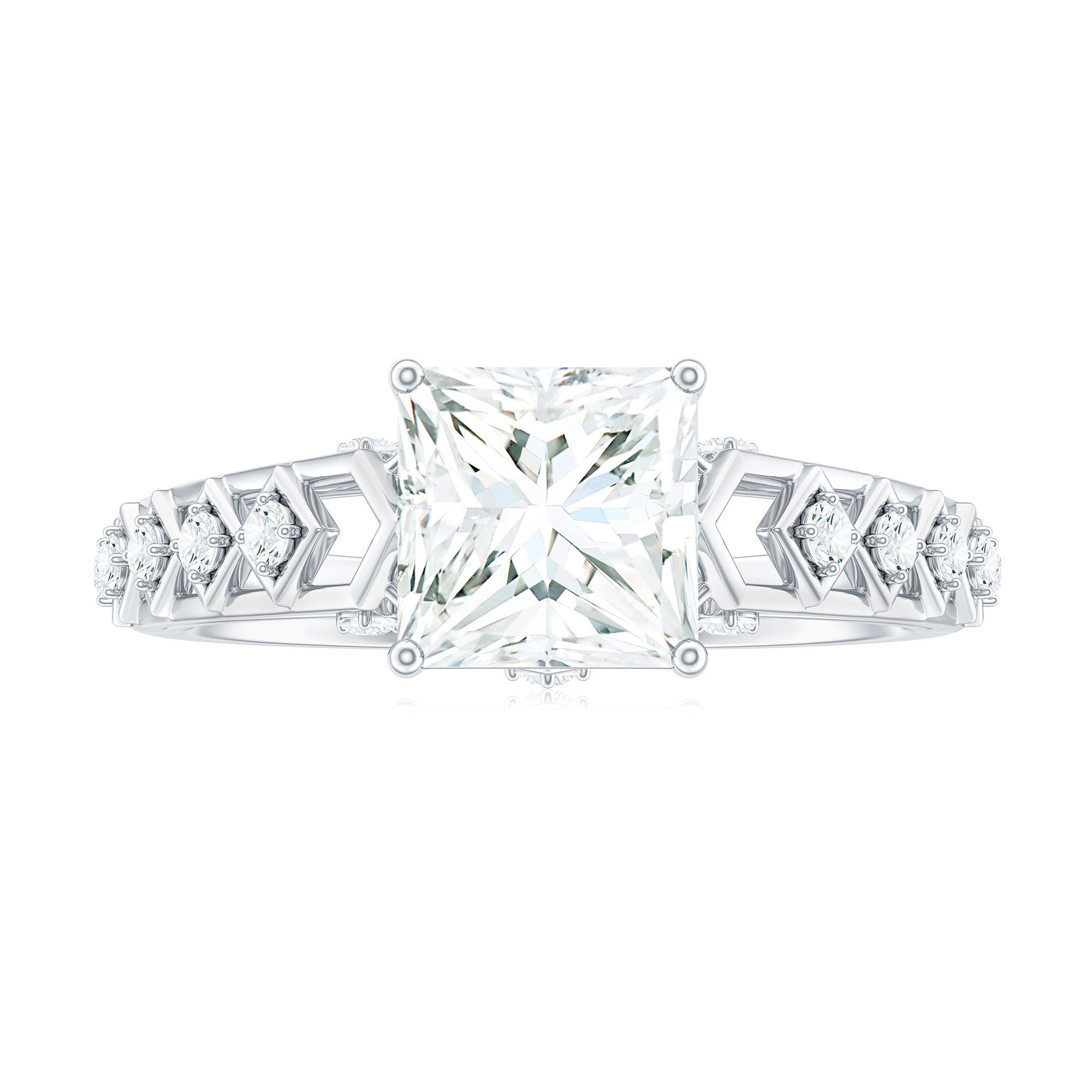 Princess Cut Certified Moissanite Gold Solitaire Engagement Ring Moissanite - ( D-VS1 ) - Color and Clarity - Rosec Jewels