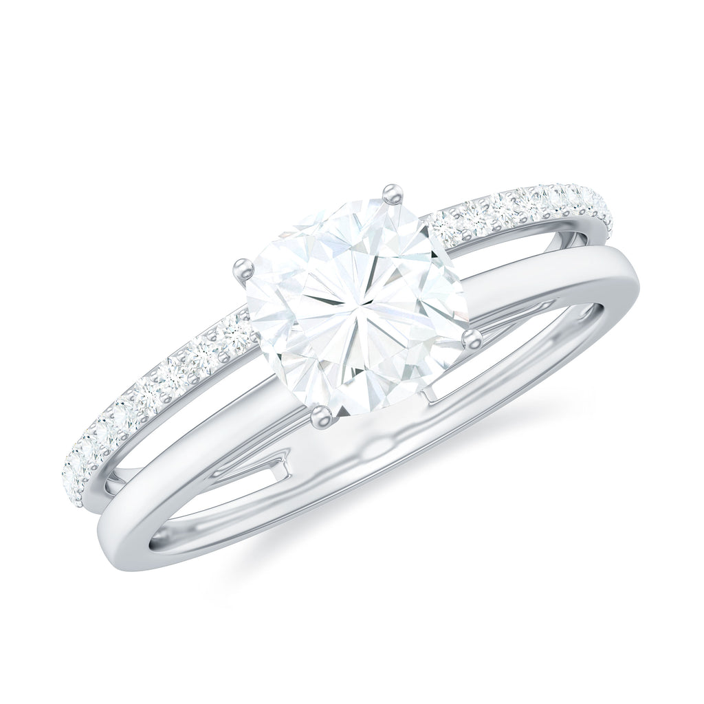 Cushion Cut Solitaire Moissanite Double Band Engagement Ring Moissanite - ( D-VS1 ) - Color and Clarity - Rosec Jewels