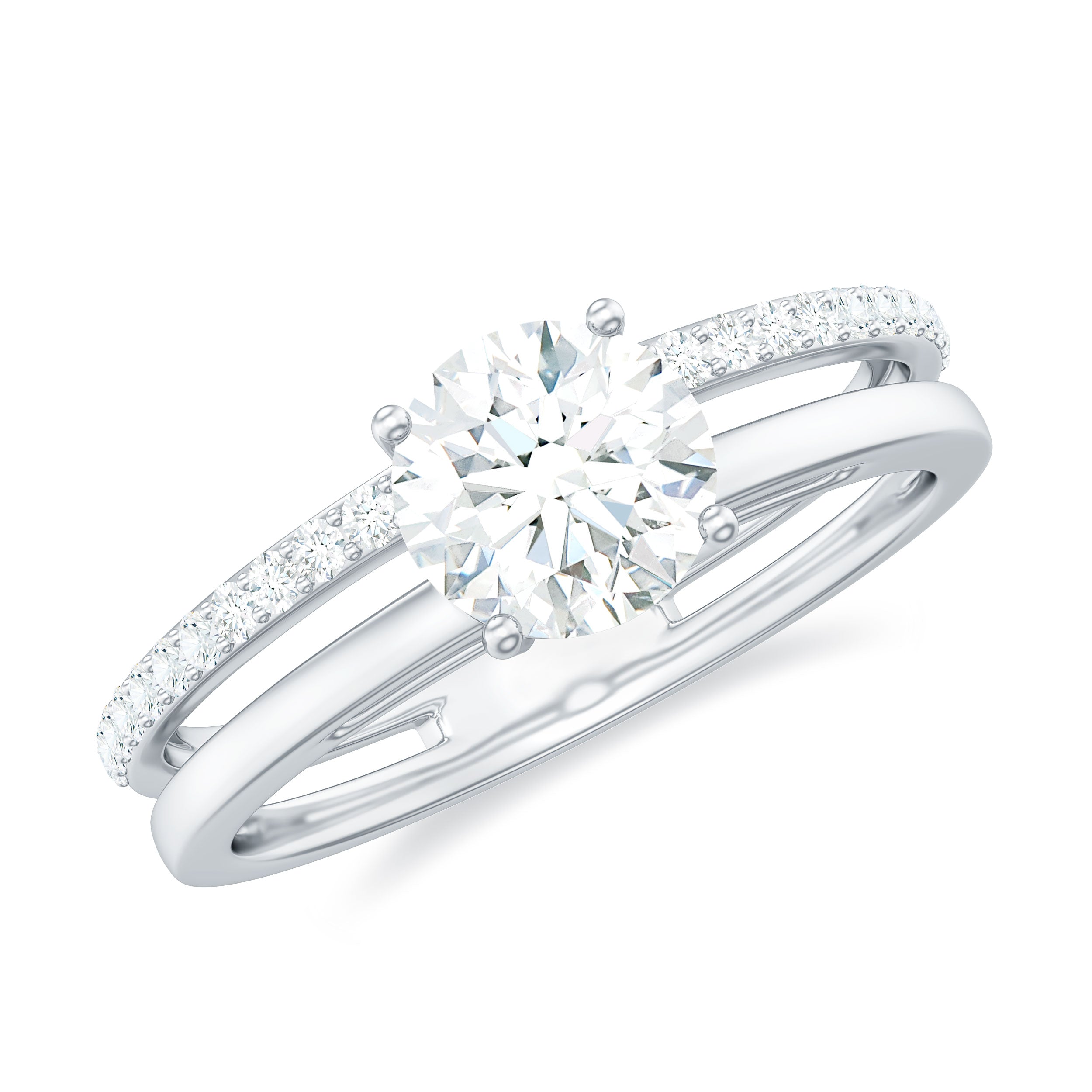 Round Cut Solitaire Moissanite Engagement Double Band Ring Moissanite - ( D-VS1 ) - Color and Clarity - Rosec Jewels