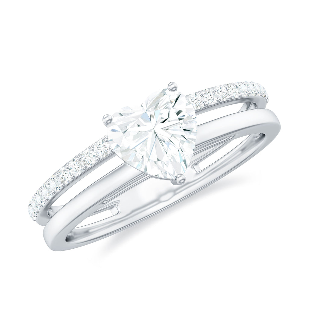 Heart Shape Solitaire Moissanite Double Band Engagement Ring Moissanite - ( D-VS1 ) - Color and Clarity - Rosec Jewels
