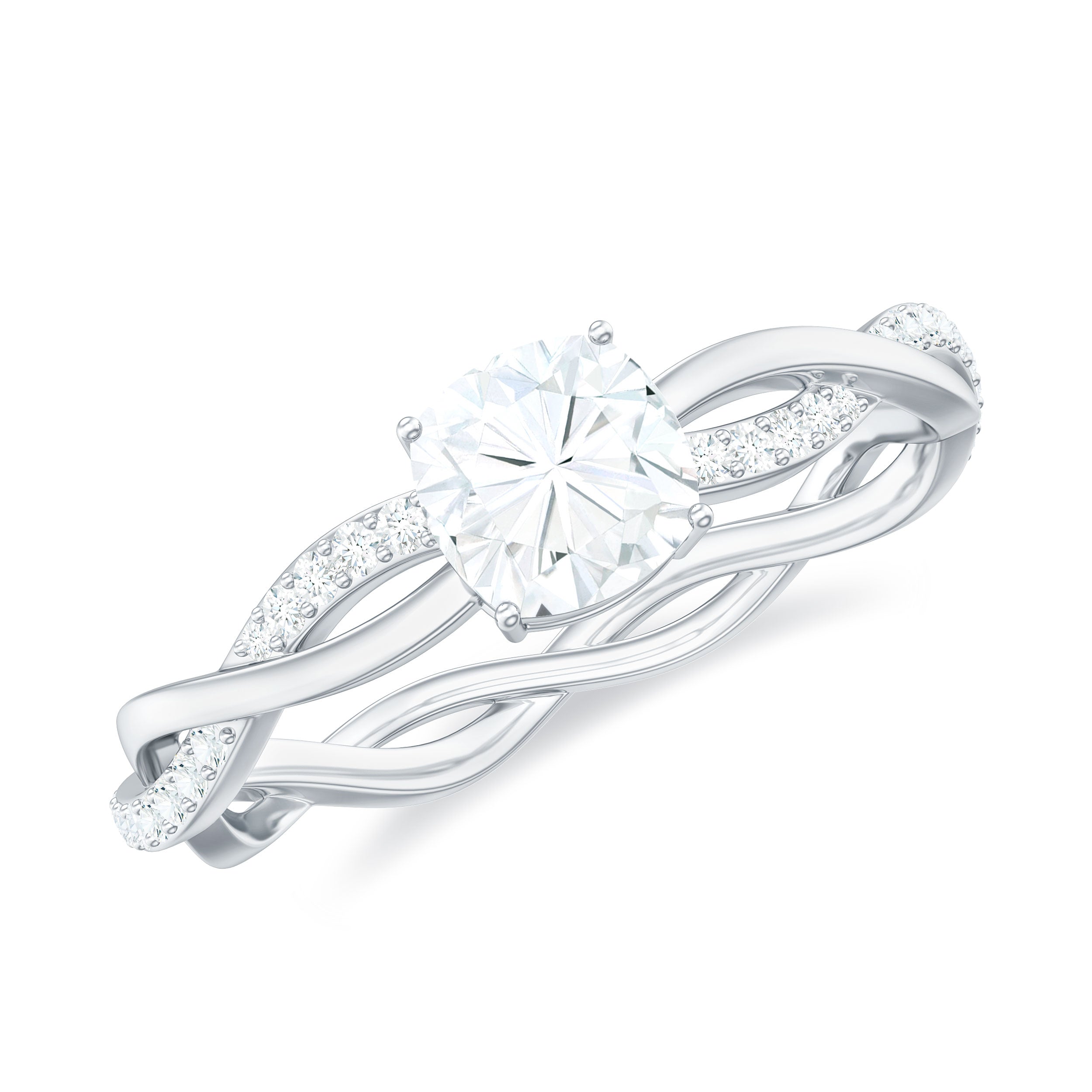 Cushion Cut Moissanite Solitaire Braided Promise Ring Moissanite - ( D-VS1 ) - Color and Clarity - Rosec Jewels