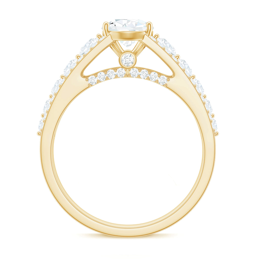 Pear Shape Moissanite Gold Solitaire Engagement Ring with Side Stones Moissanite - ( D-VS1 ) - Color and Clarity - Rosec Jewels