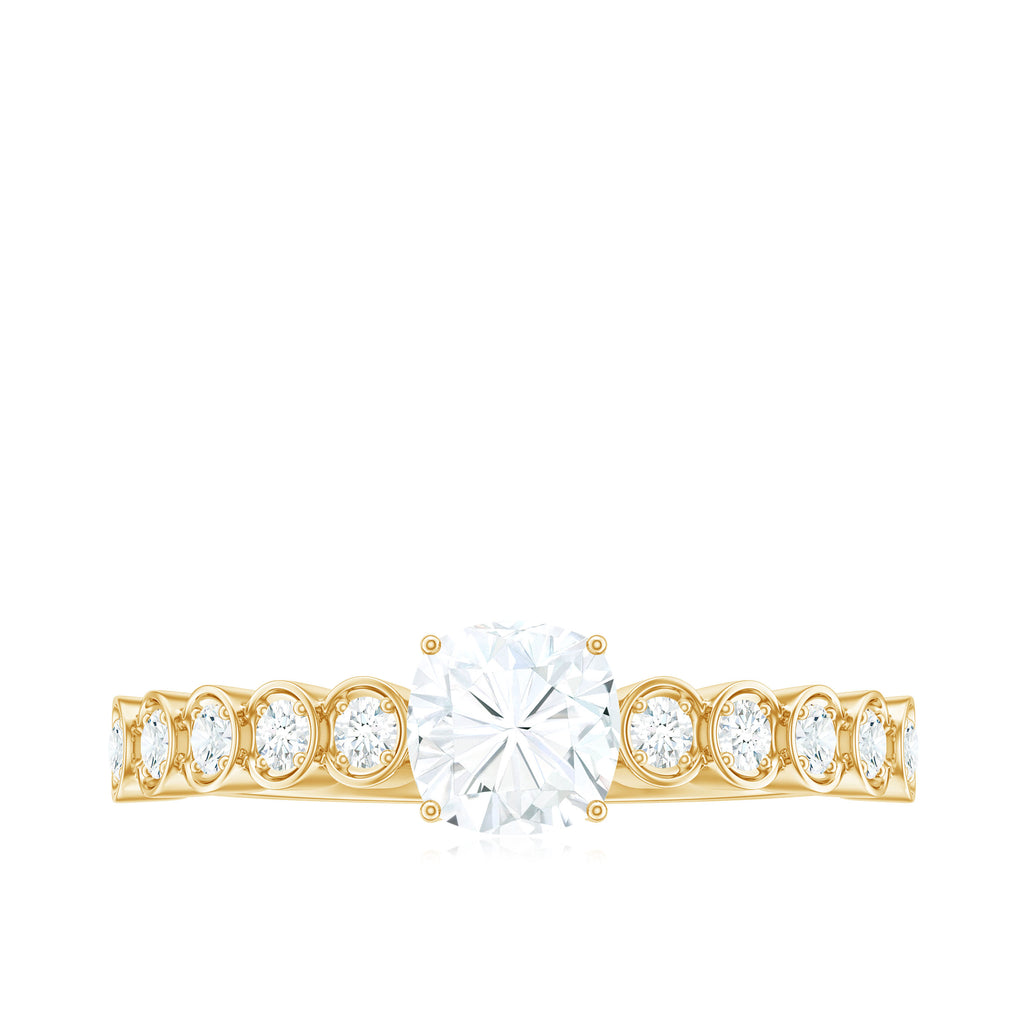 Cushion Cut Moissanite Solitaire Ring with Side Stones Moissanite - ( D-VS1 ) - Color and Clarity - Rosec Jewels
