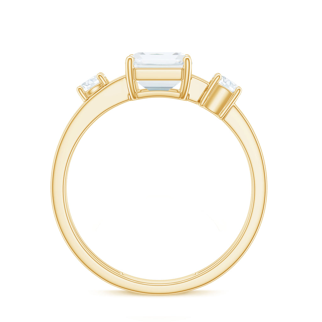 Emerald Cut Moissanite Double Band Promise Ring in Gold Moissanite - ( D-VS1 ) - Color and Clarity - Rosec Jewels