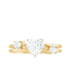 Heart Shape Moissanite Double Band Promise Ring in Gold Moissanite - ( D-VS1 ) - Color and Clarity - Rosec Jewels