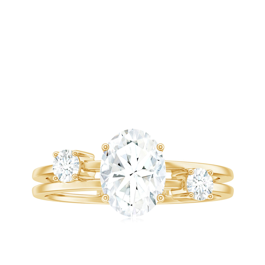 Oval Cut Moissanite Double Band Promise Ring in Gold Moissanite - ( D-VS1 ) - Color and Clarity - Rosec Jewels