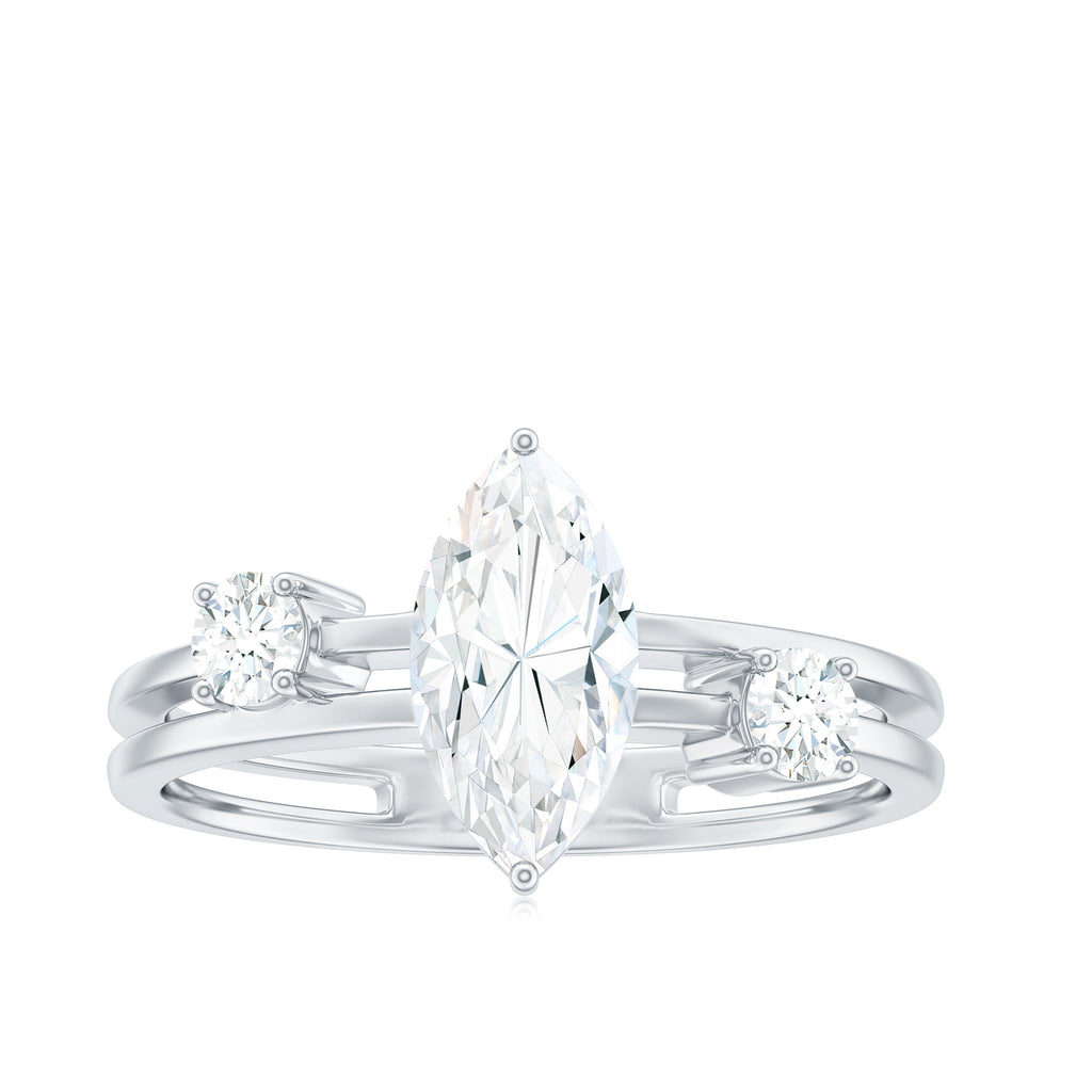Marquise Cut Moissanite Double Band Promise Ring in Gold Moissanite - ( D-VS1 ) - Color and Clarity - Rosec Jewels