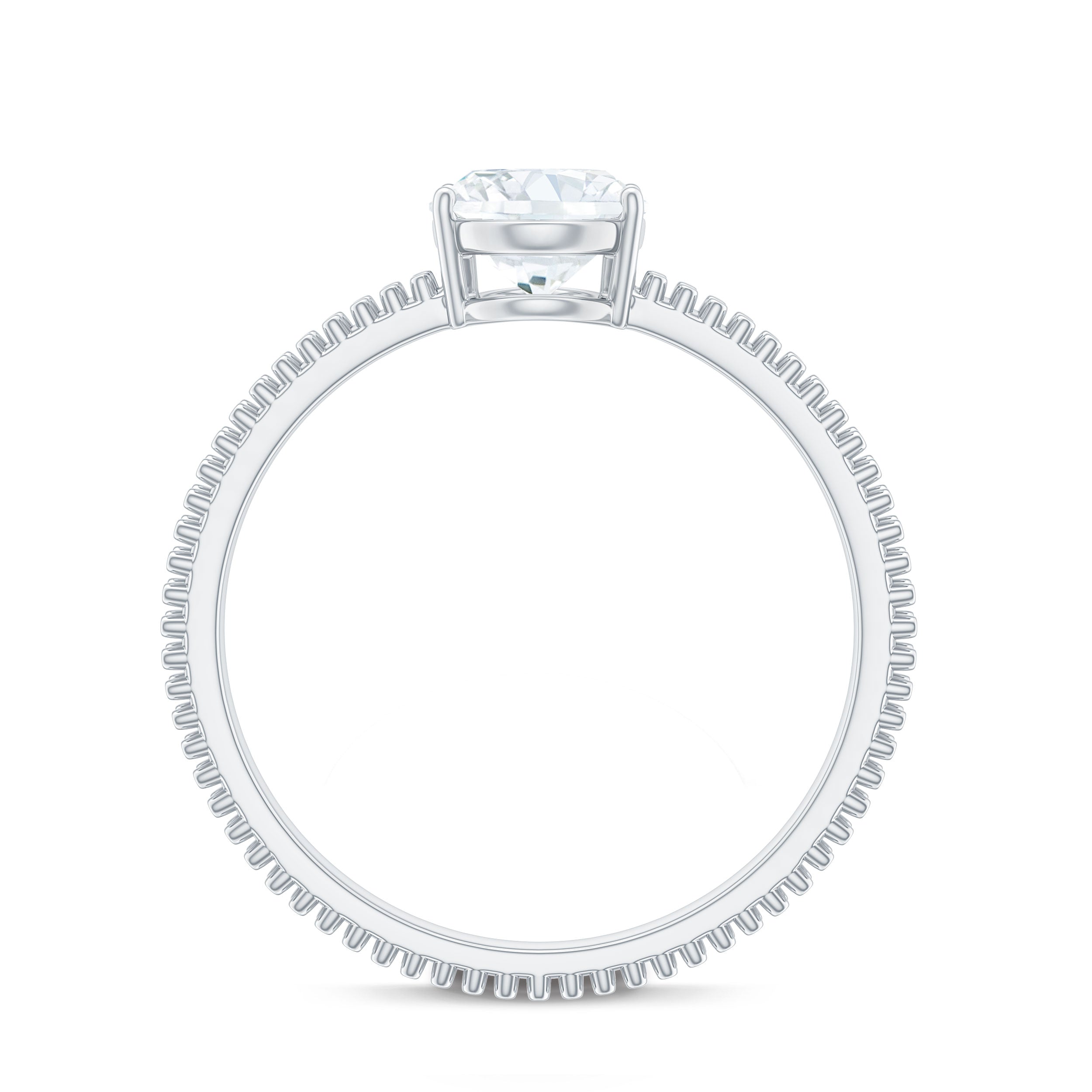 Oval Cut Moissanite Solitaire Ring with Beaded Details Moissanite - ( D-VS1 ) - Color and Clarity - Rosec Jewels