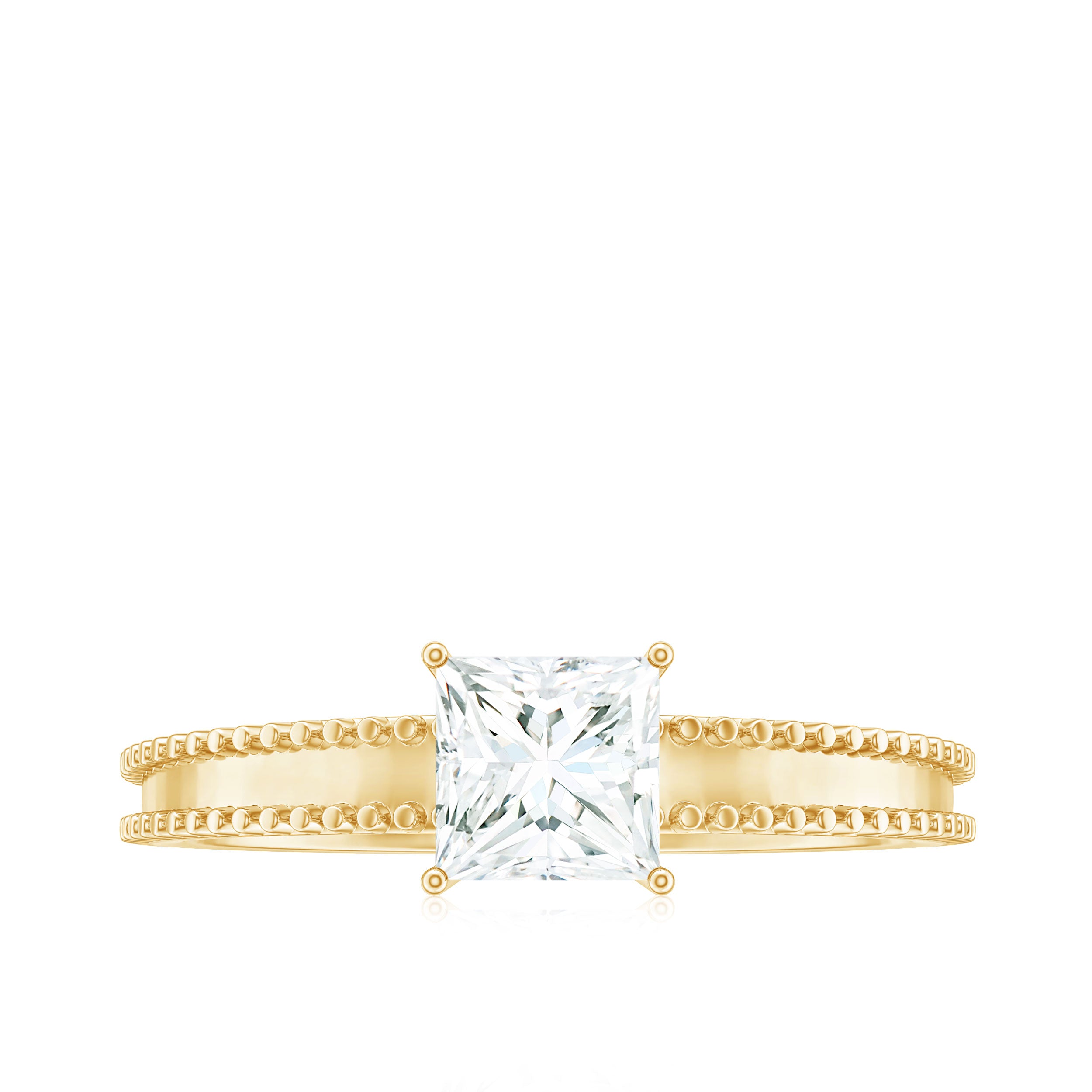 Princess Cut Moissanite Solitaire Ring with Beaded Details Moissanite - ( D-VS1 ) - Color and Clarity - Rosec Jewels