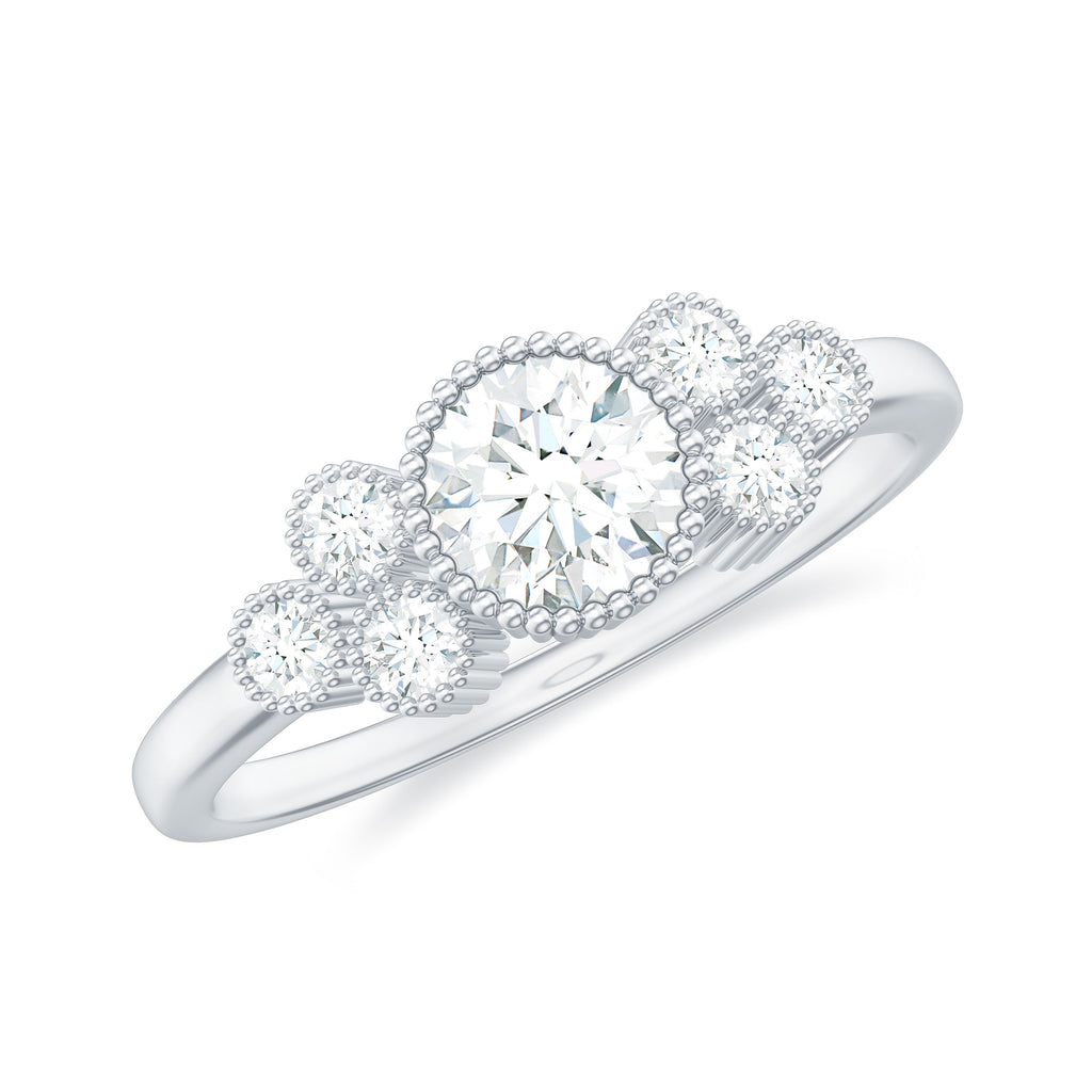Round Shape Moissanite Designer Ring in Gold Moissanite - ( D-VS1 ) - Color and Clarity - Rosec Jewels