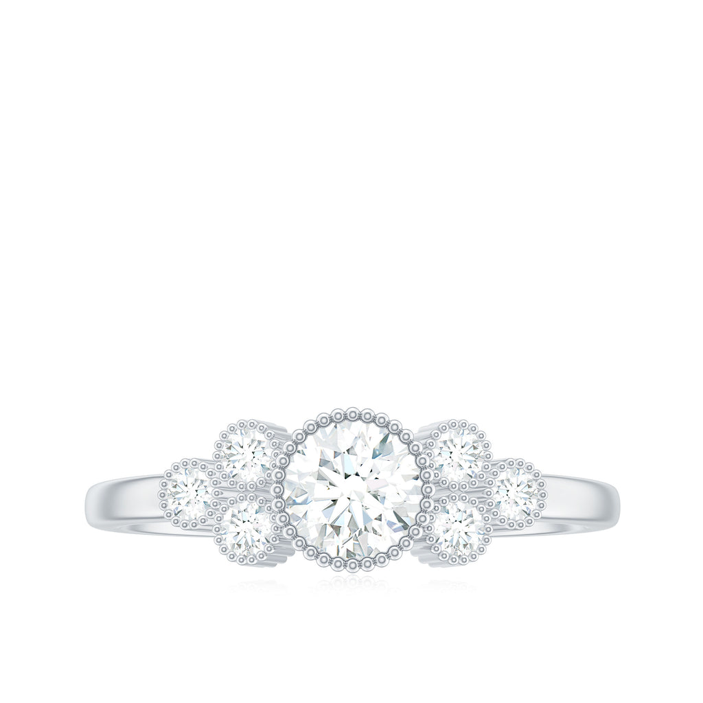 Round Shape Moissanite Designer Ring in Gold Moissanite - ( D-VS1 ) - Color and Clarity - Rosec Jewels