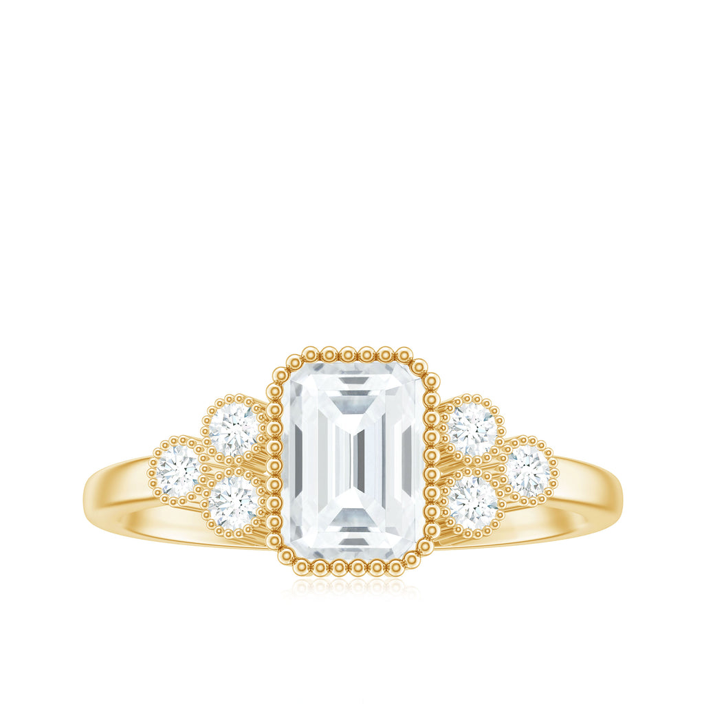 Octagon and Round Cut Moissanite Designer Ring in Gold Moissanite - ( D-VS1 ) - Color and Clarity - Rosec Jewels