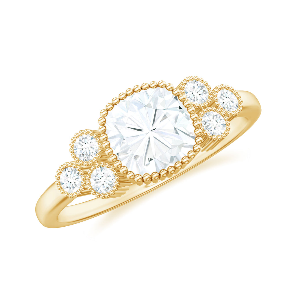Cushion and Round Cut Moissanite Designer Ring in Gold Moissanite - ( D-VS1 ) - Color and Clarity - Rosec Jewels
