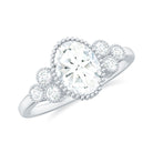 Oval and Round Cut Moissanite Designer Ring in Gold Moissanite - ( D-VS1 ) - Color and Clarity - Rosec Jewels