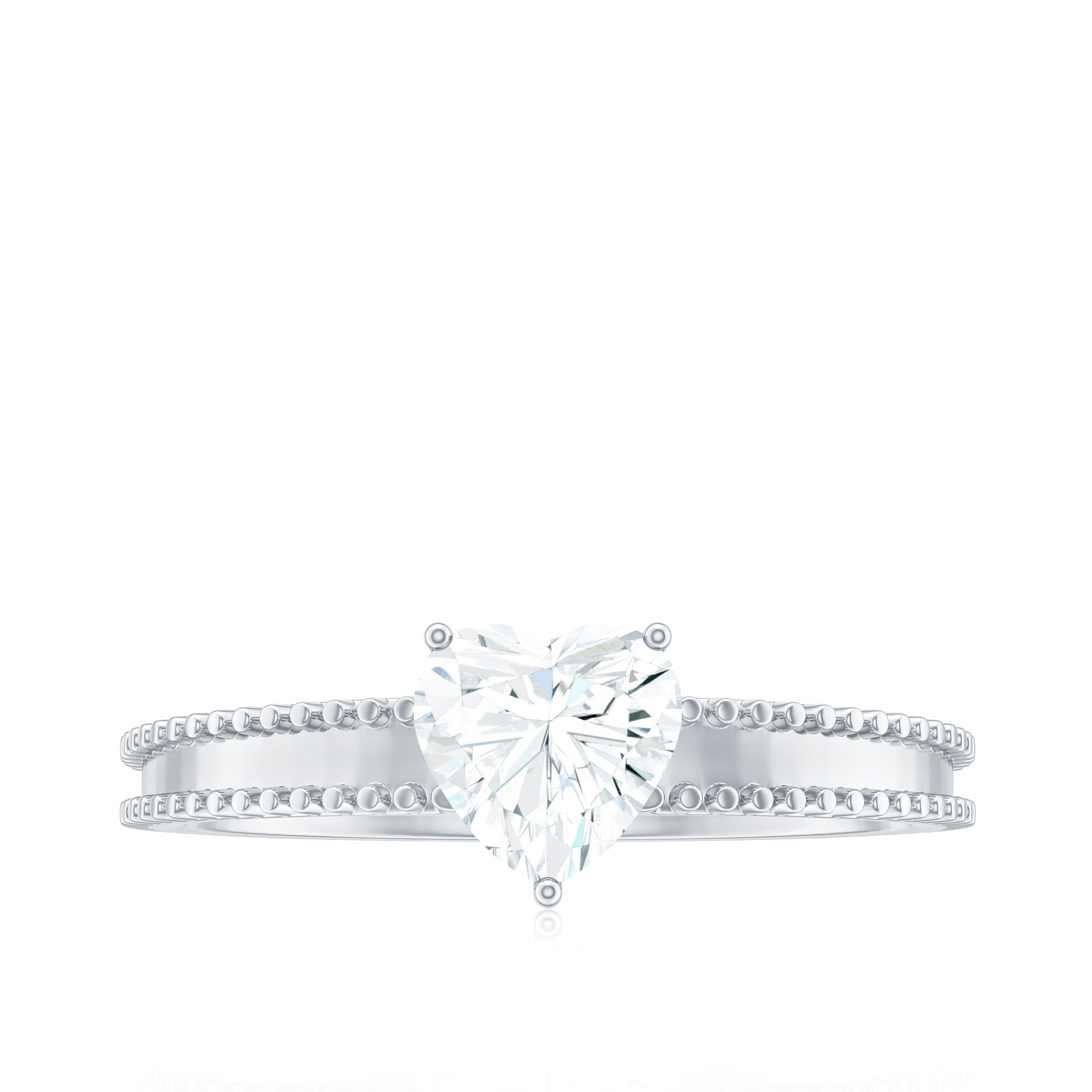 Heart Shape Moissanite Solitaire Ring with Beaded Details Moissanite - ( D-VS1 ) - Color and Clarity - Rosec Jewels