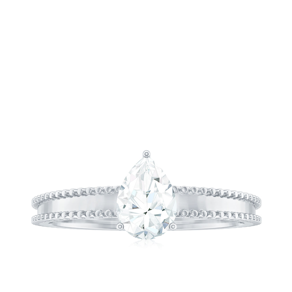 Pear Shaped Moissanite Solitaire Ring in Gold Moissanite - ( D-VS1 ) - Color and Clarity - Rosec Jewels