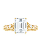 Antique Style Emerald Cut Moissanite Solitaire Celtic Knot Ring in Gold Moissanite - ( D-VS1 ) - Color and Clarity - Rosec Jewels