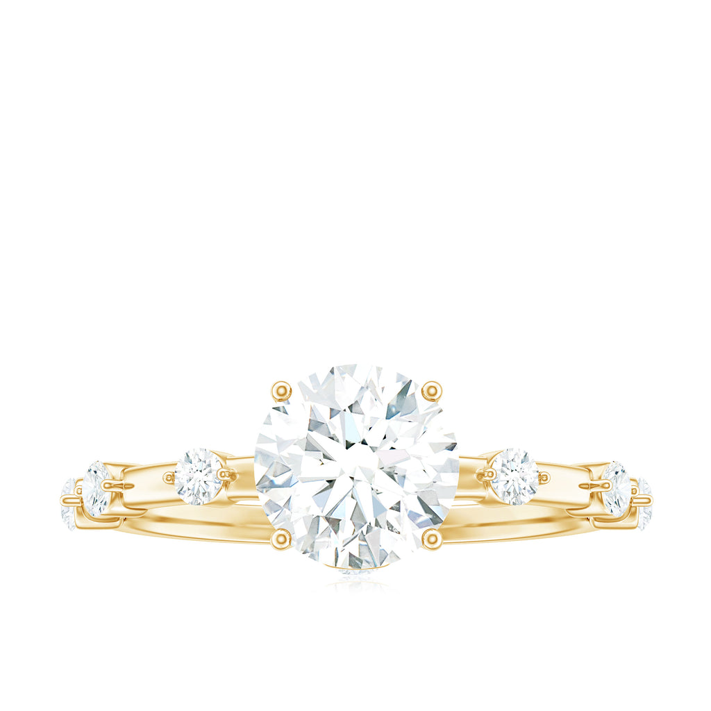 Large Round Shape Moissanite Solitaire Engagement Ring in Gold Moissanite - ( D-VS1 ) - Color and Clarity - Rosec Jewels