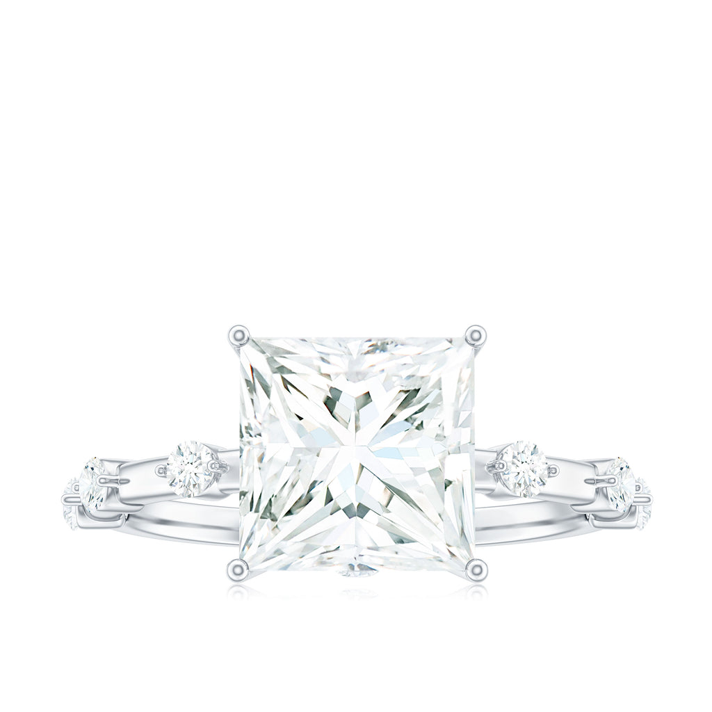 Large Princess Cut Moissanite Solitaire Engagement Ring in Gold Moissanite - ( D-VS1 ) - Color and Clarity - Rosec Jewels