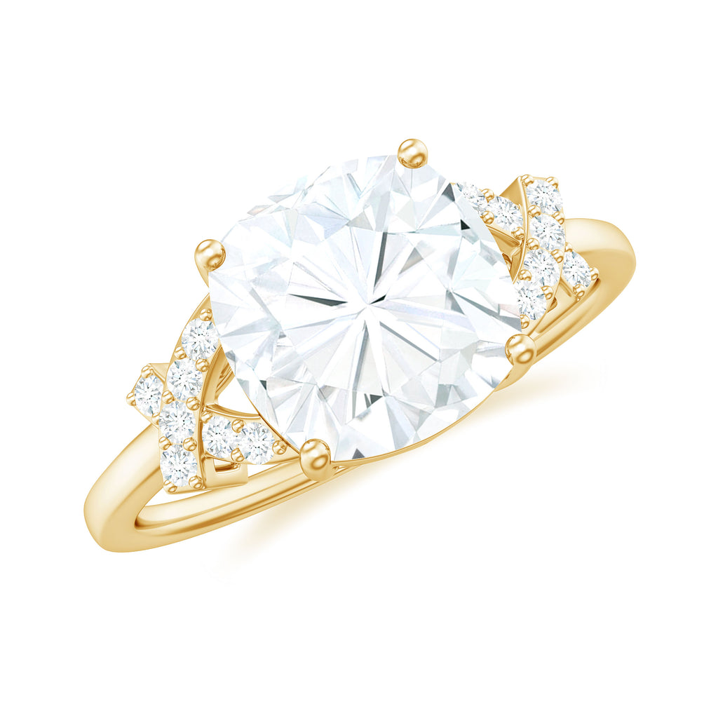 Cushion Cut Moissanite Solitaire Ring in Spilt Shank Moissanite - ( D-VS1 ) - Color and Clarity - Rosec Jewels