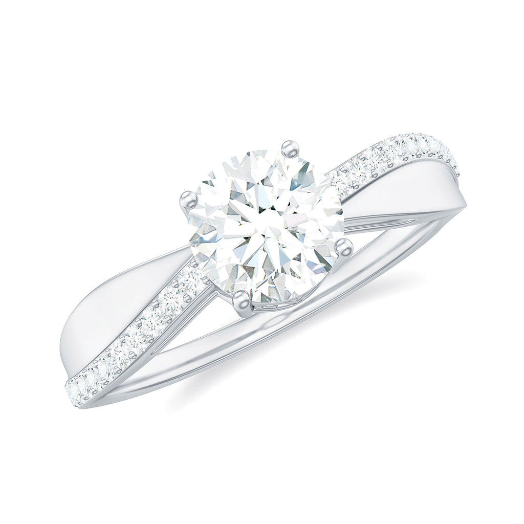 Classic Round Cut Moissanite Solitaire Engagement Ring in Gold Moissanite - ( D-VS1 ) - Color and Clarity - Rosec Jewels