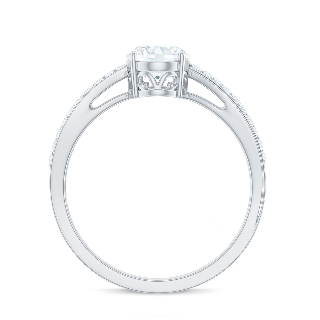 Classic Oval Cut Moissanite Solitaire Engagement Ring in Gold Moissanite - ( D-VS1 ) - Color and Clarity - Rosec Jewels