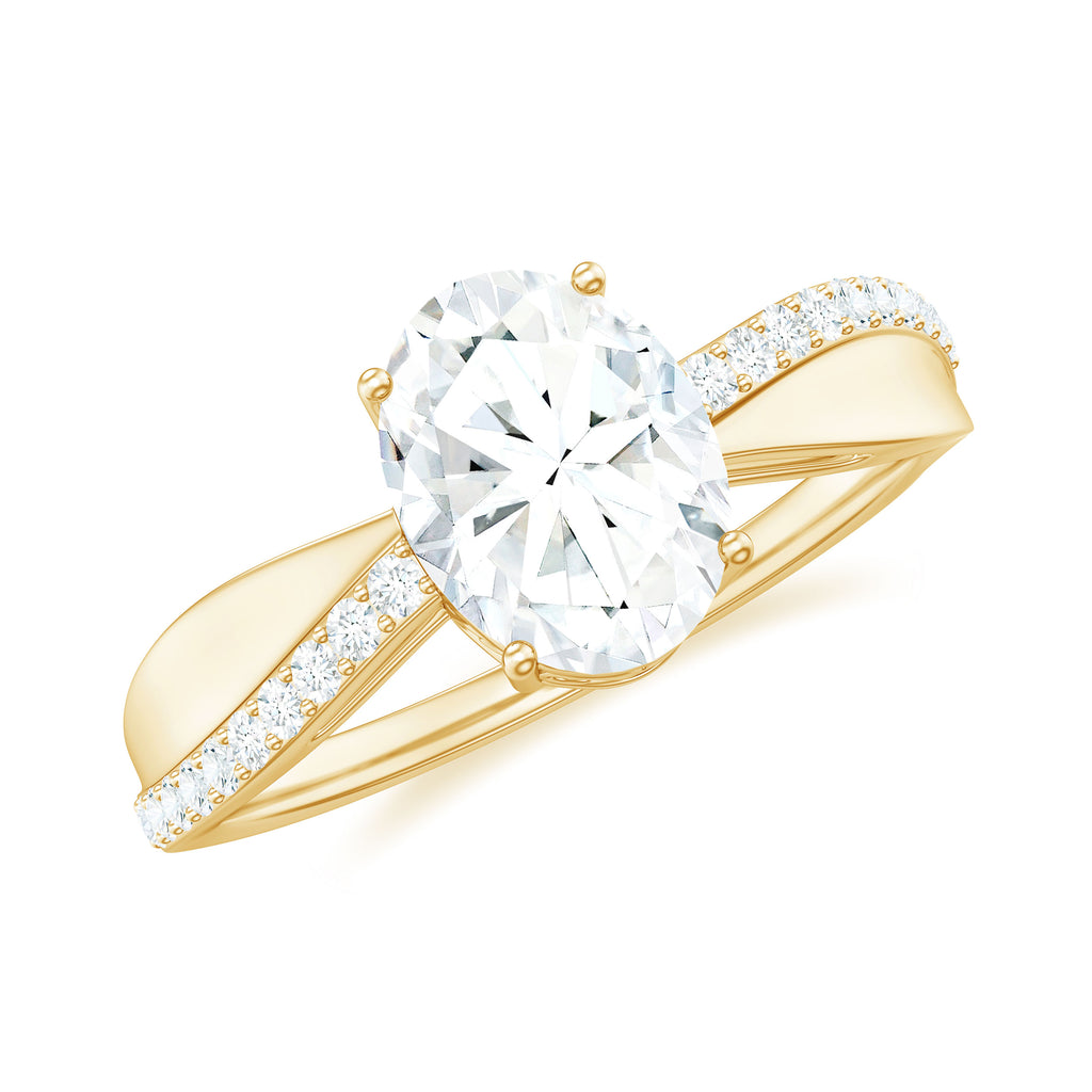 Classic Oval Cut Moissanite Solitaire Engagement Ring in Gold Moissanite - ( D-VS1 ) - Color and Clarity - Rosec Jewels