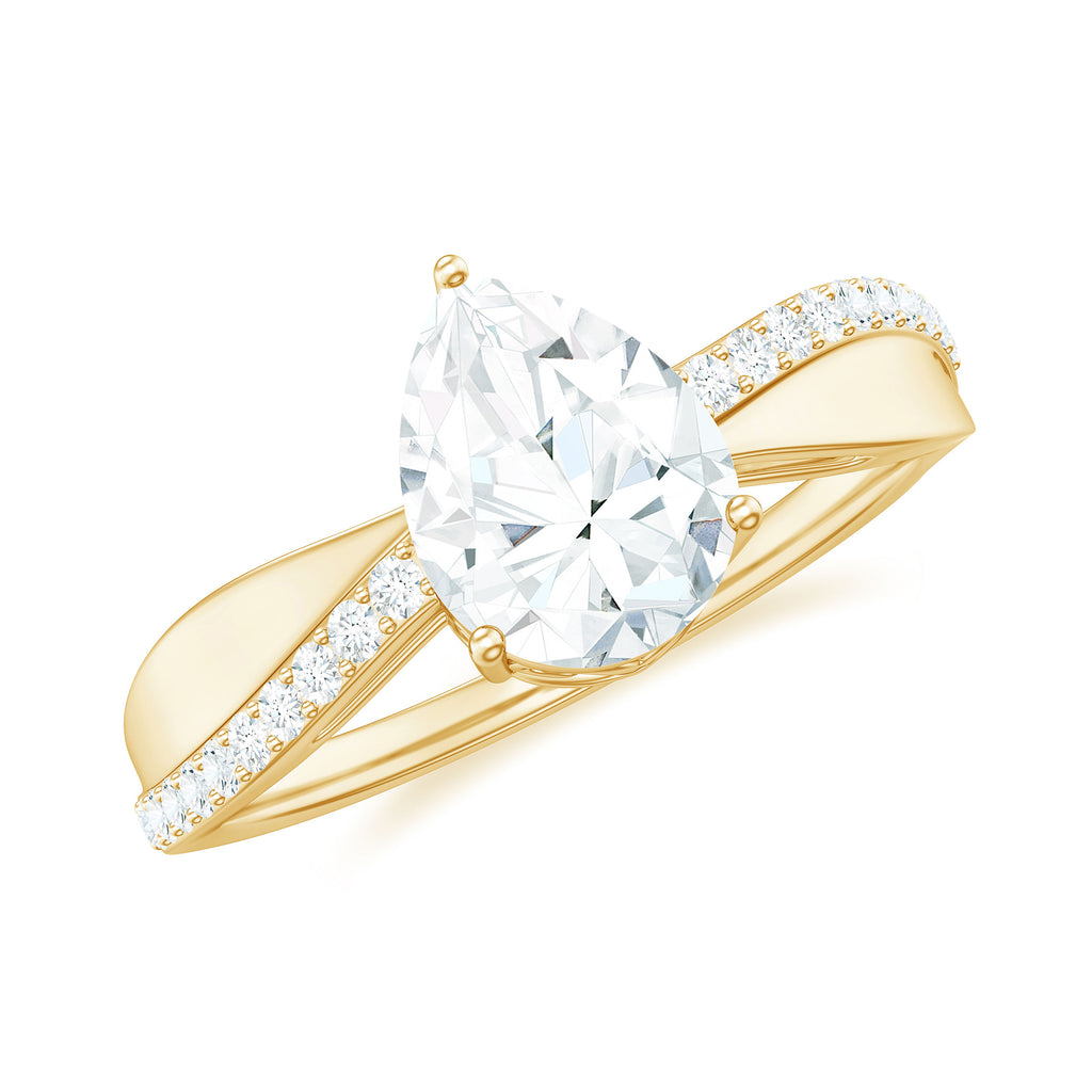 Classic Pear Cut Moissanite Solitaire Engagement Ring in Gold Moissanite - ( D-VS1 ) - Color and Clarity - Rosec Jewels