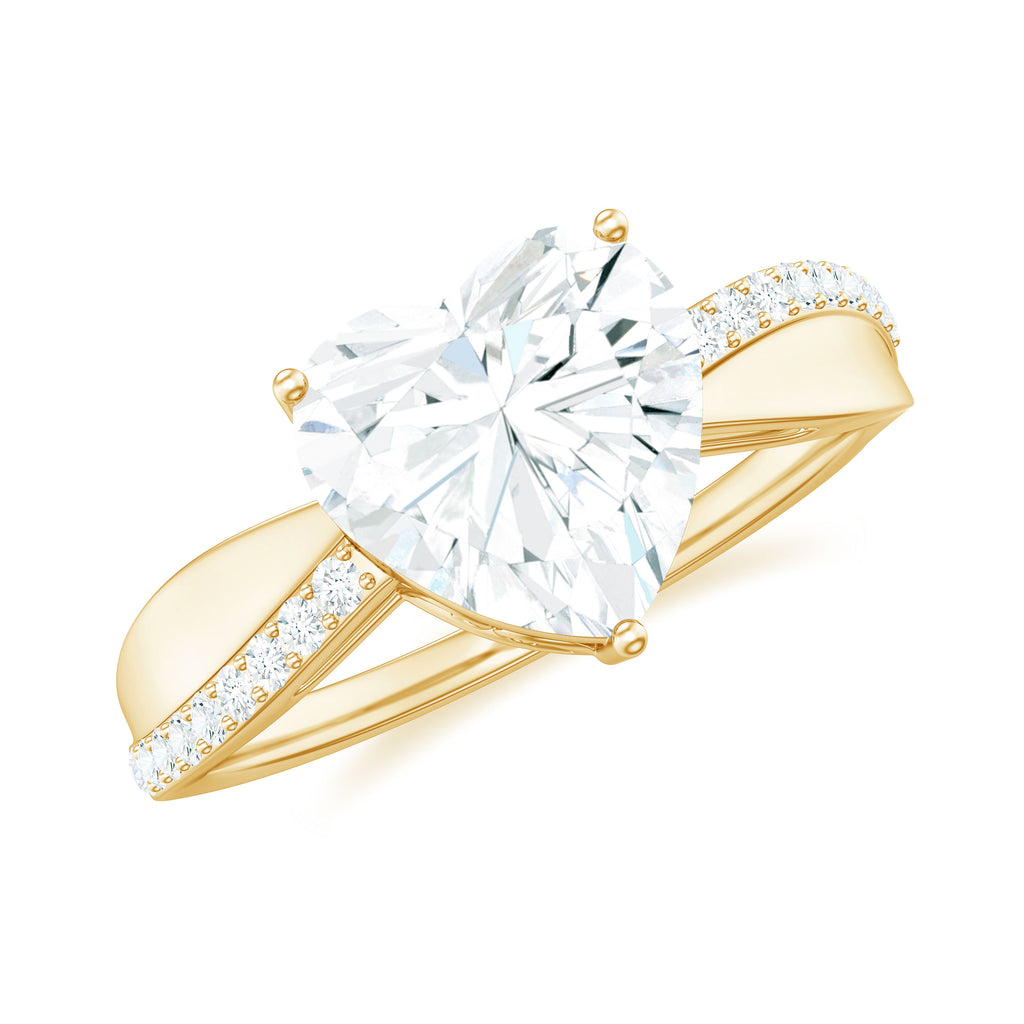 Classic Heart Shape Moissanite Solitaire Engagement Ring in Gold Moissanite - ( D-VS1 ) - Color and Clarity - Rosec Jewels