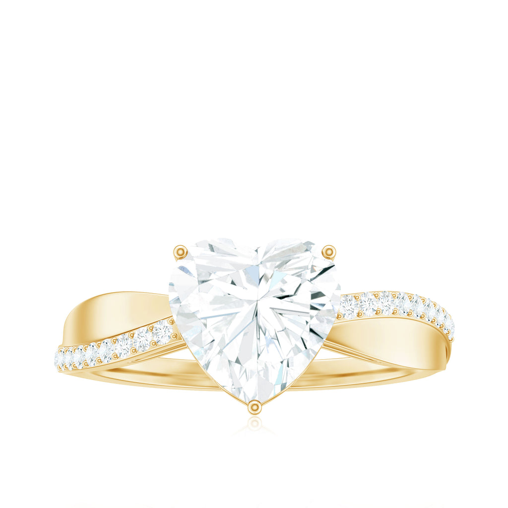 Classic Heart Shape Moissanite Solitaire Engagement Ring in Gold Moissanite - ( D-VS1 ) - Color and Clarity - Rosec Jewels