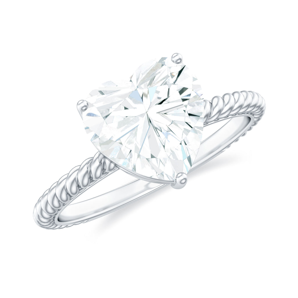 Heart Shaped Moissanite Solitaire Ring in Prong Setting with Gold Twisted Rope Moissanite - ( D-VS1 ) - Color and Clarity - Rosec Jewels