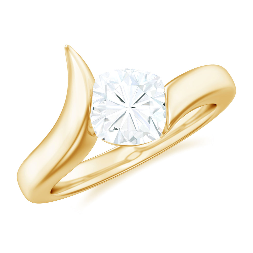 Cushion Cut Certified Moissanite Solitaire Bypass Ring in Gold Moissanite - ( D-VS1 ) - Color and Clarity - Rosec Jewels