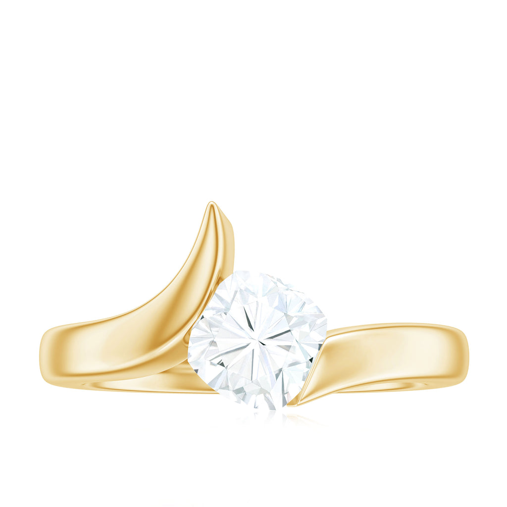 Cushion Cut Certified Moissanite Solitaire Bypass Ring in Gold Moissanite - ( D-VS1 ) - Color and Clarity - Rosec Jewels