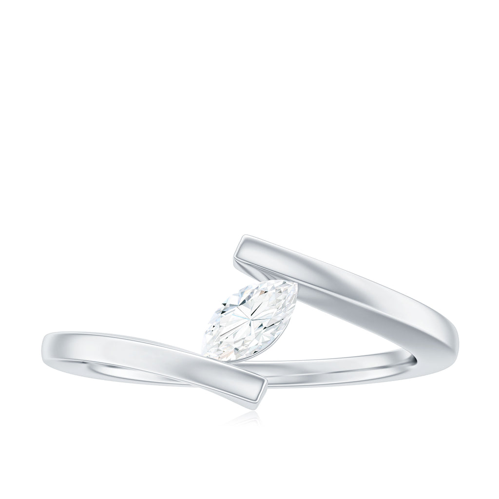 Simple Marquise Cut Moissanite Solitaire Bypass Gold Ring Moissanite - ( D-VS1 ) - Color and Clarity - Rosec Jewels