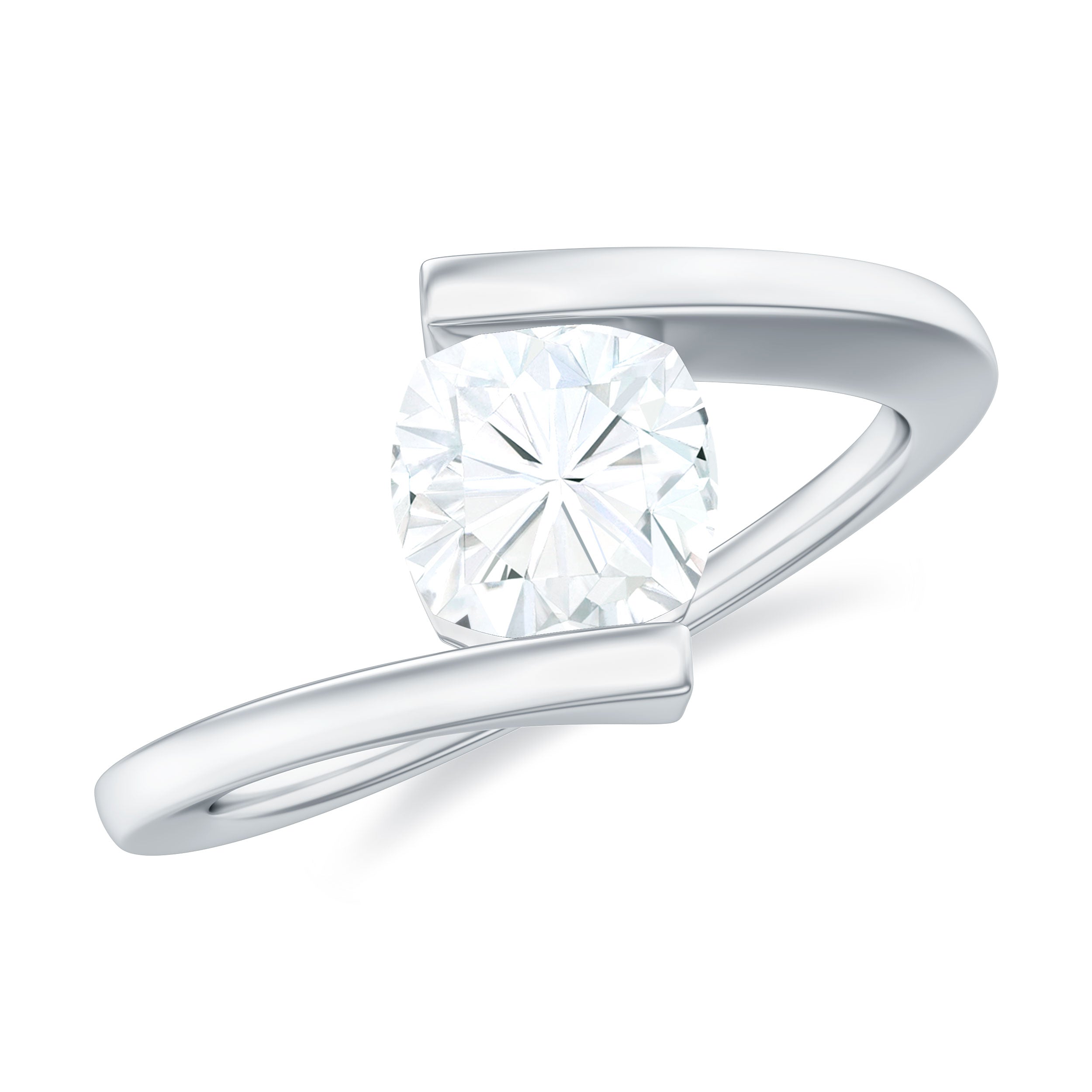 Simple Cushion Cut Moissanite Solitaire Bypass Gold Ring Moissanite - ( D-VS1 ) - Color and Clarity - Rosec Jewels