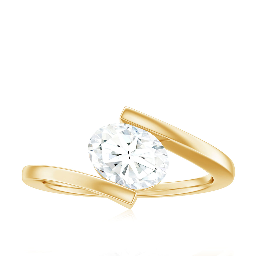 Simple Oval Cut Moissanite Solitaire Bypass Gold Ring Moissanite - ( D-VS1 ) - Color and Clarity - Rosec Jewels