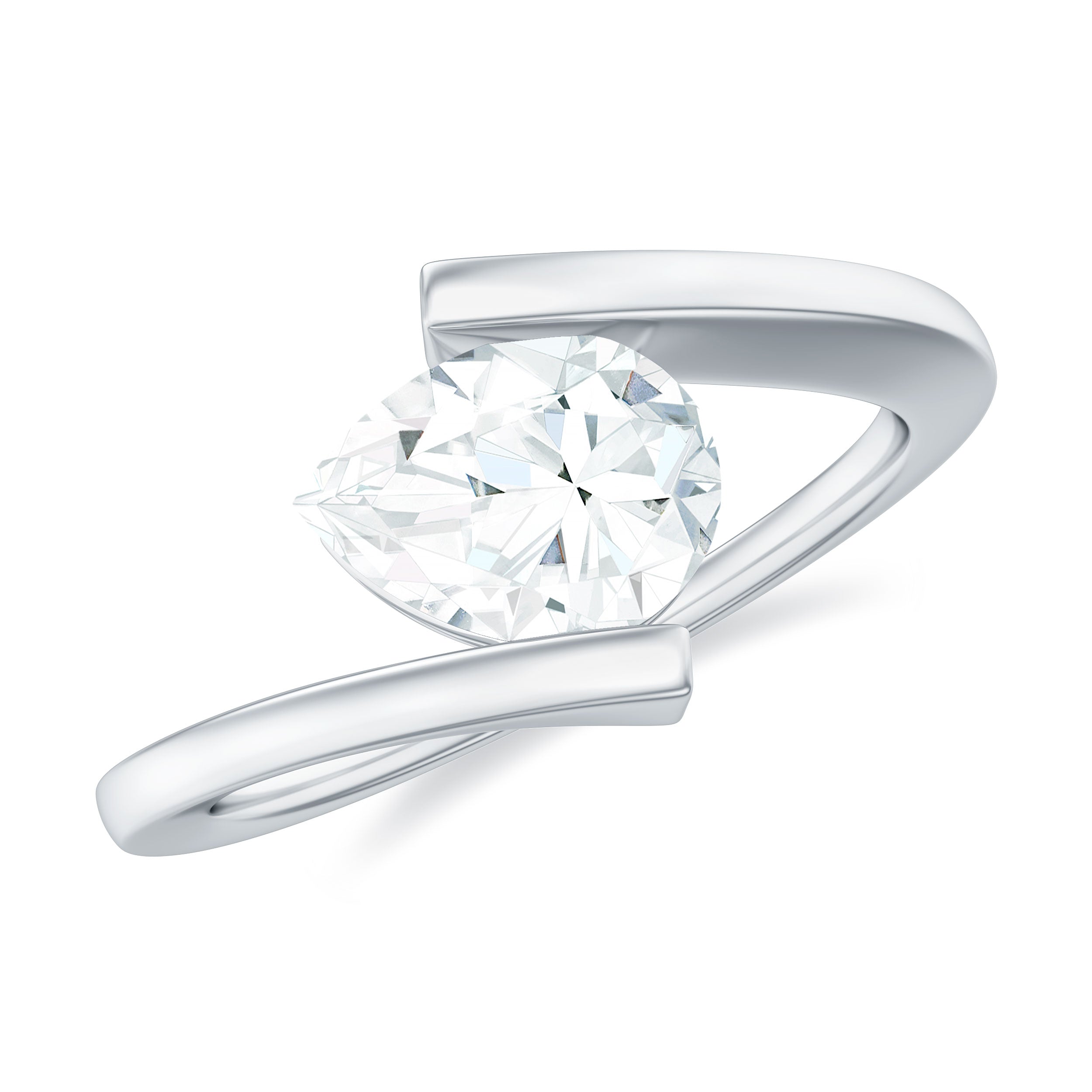 Simple Pear Shaped Moissanite Solitaire Bypass Gold Ring Moissanite - ( D-VS1 ) - Color and Clarity - Rosec Jewels