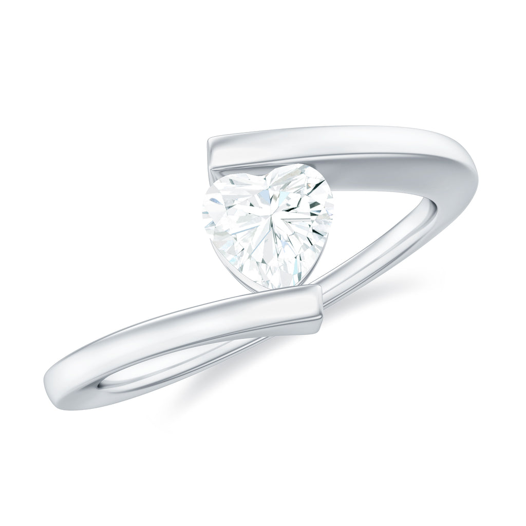 Simple Heart Shape Moissanite Solitaire Bypass Gold Ring Moissanite - ( D-VS1 ) - Color and Clarity - Rosec Jewels