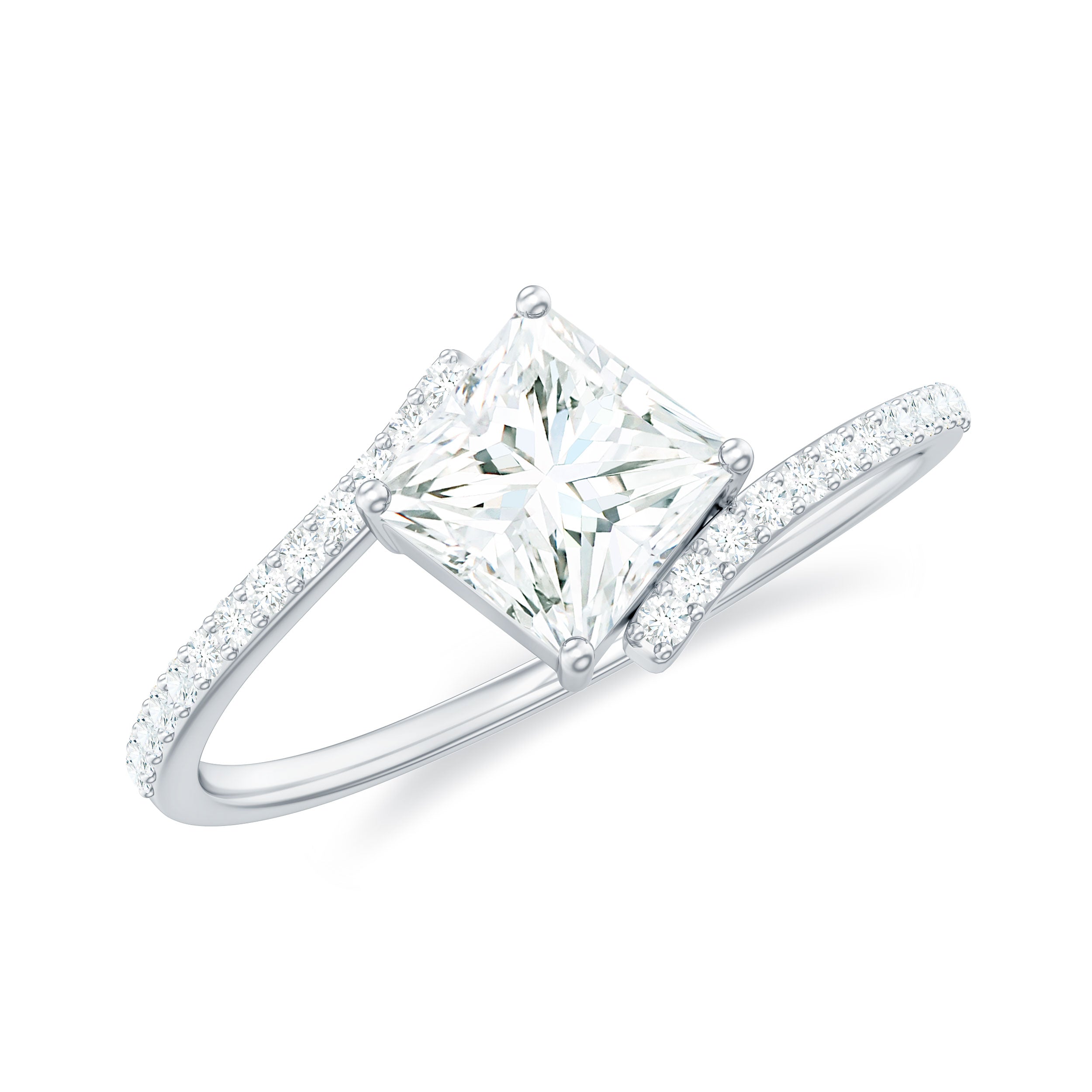 Princess Cut Solitaire Moissanite Bypass Promise Ring Moissanite - ( D-VS1 ) - Color and Clarity - Rosec Jewels