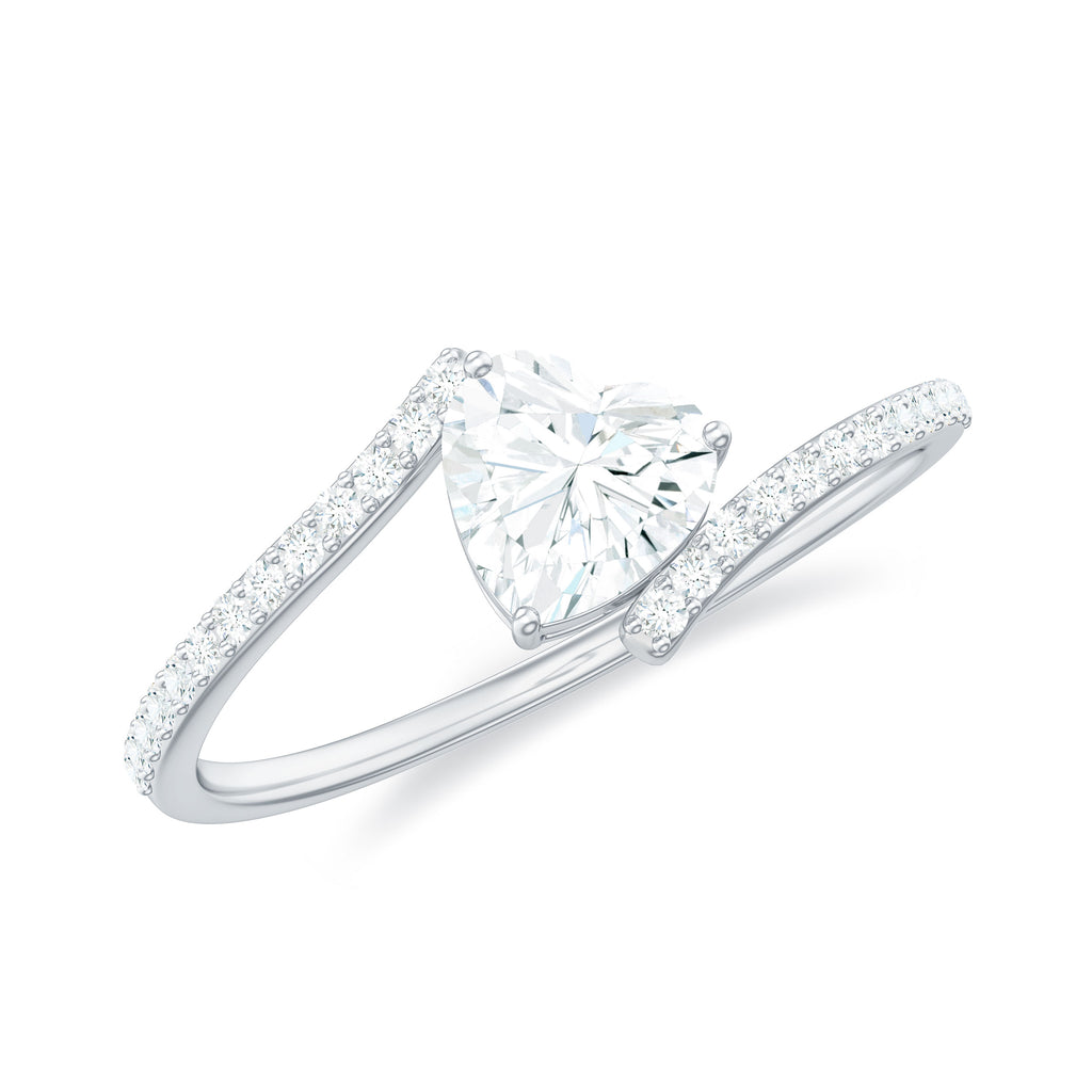 Heart Shape Solitaire Moissanite Bypass Promise Ring Moissanite - ( D-VS1 ) - Color and Clarity - Rosec Jewels