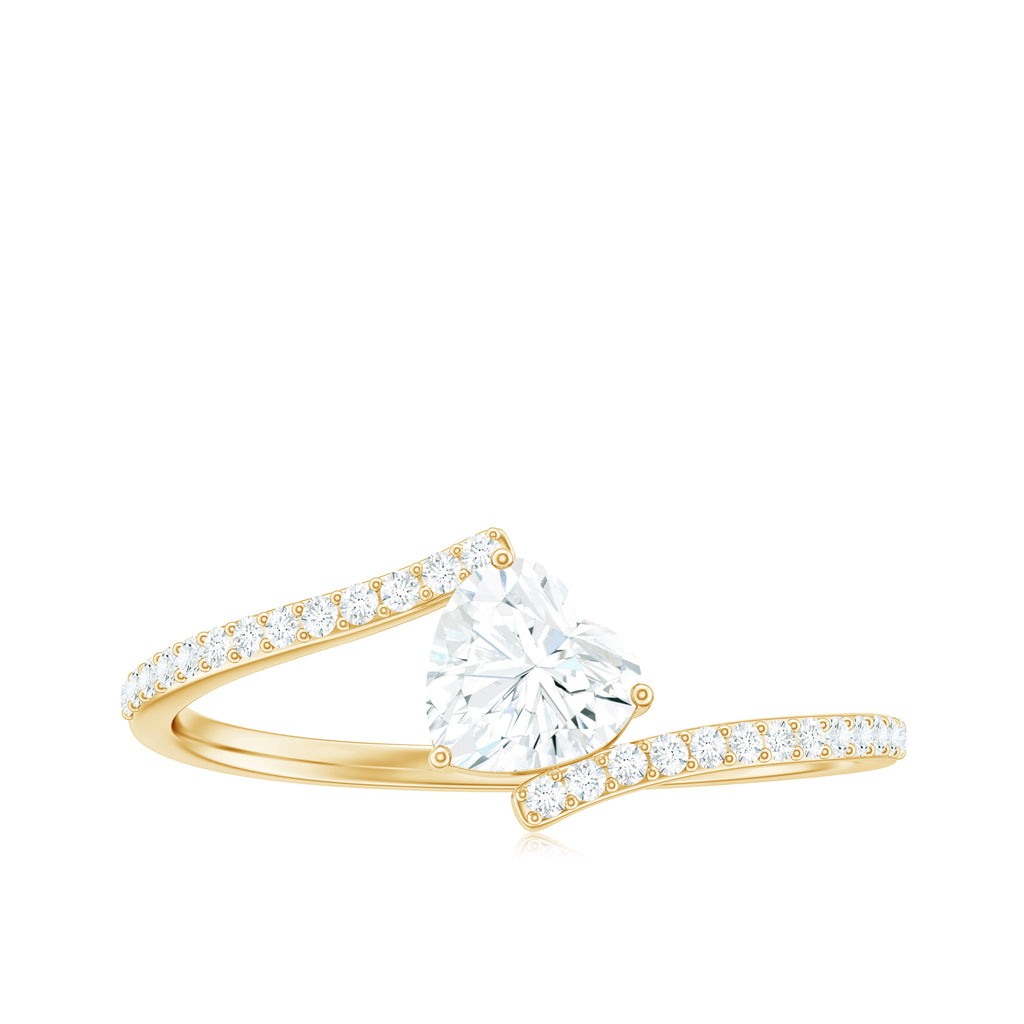 Heart Shape Solitaire Moissanite Bypass Promise Ring Moissanite - ( D-VS1 ) - Color and Clarity - Rosec Jewels