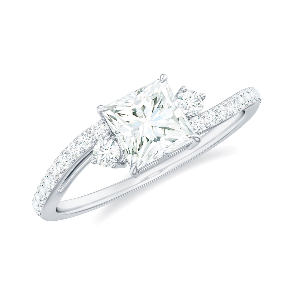 Princess Cut Moissanite Bypass Engagement Ring with Side Stones Moissanite - ( D-VS1 ) - Color and Clarity - Rosec Jewels