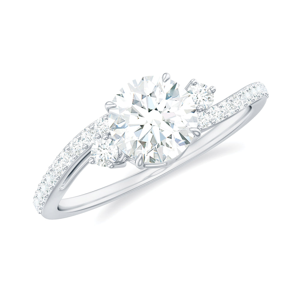 Round Shape Moissanite Bypass Engagement Ring with Side Stones Moissanite - ( D-VS1 ) - Color and Clarity - Rosec Jewels