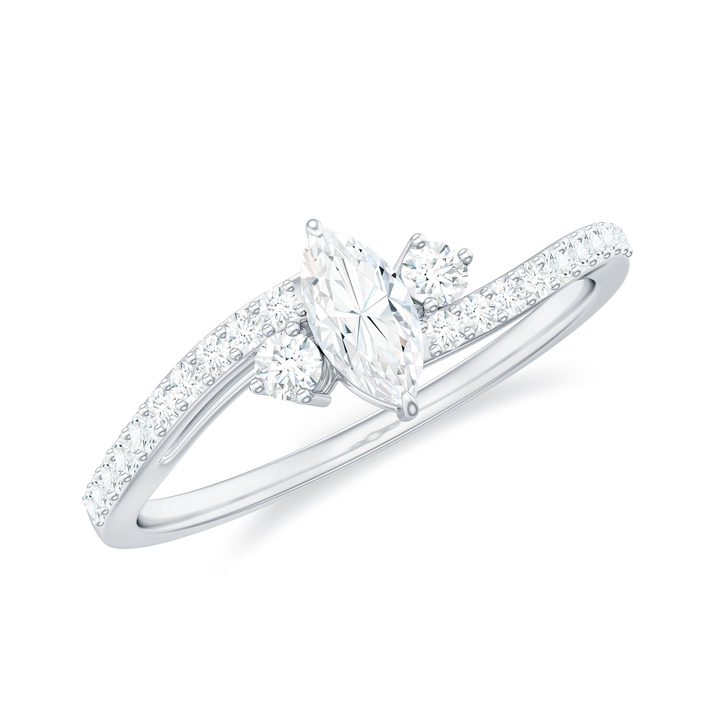 Marquise Cut Moissanite Bypass Engagement Ring with Side Stones Moissanite - ( D-VS1 ) - Color and Clarity - Rosec Jewels